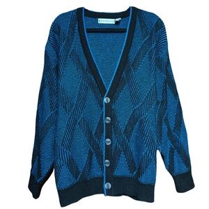 Vintage 90s Sweater Cardigan Knit Geometric Retro Pattern Saturdays Small